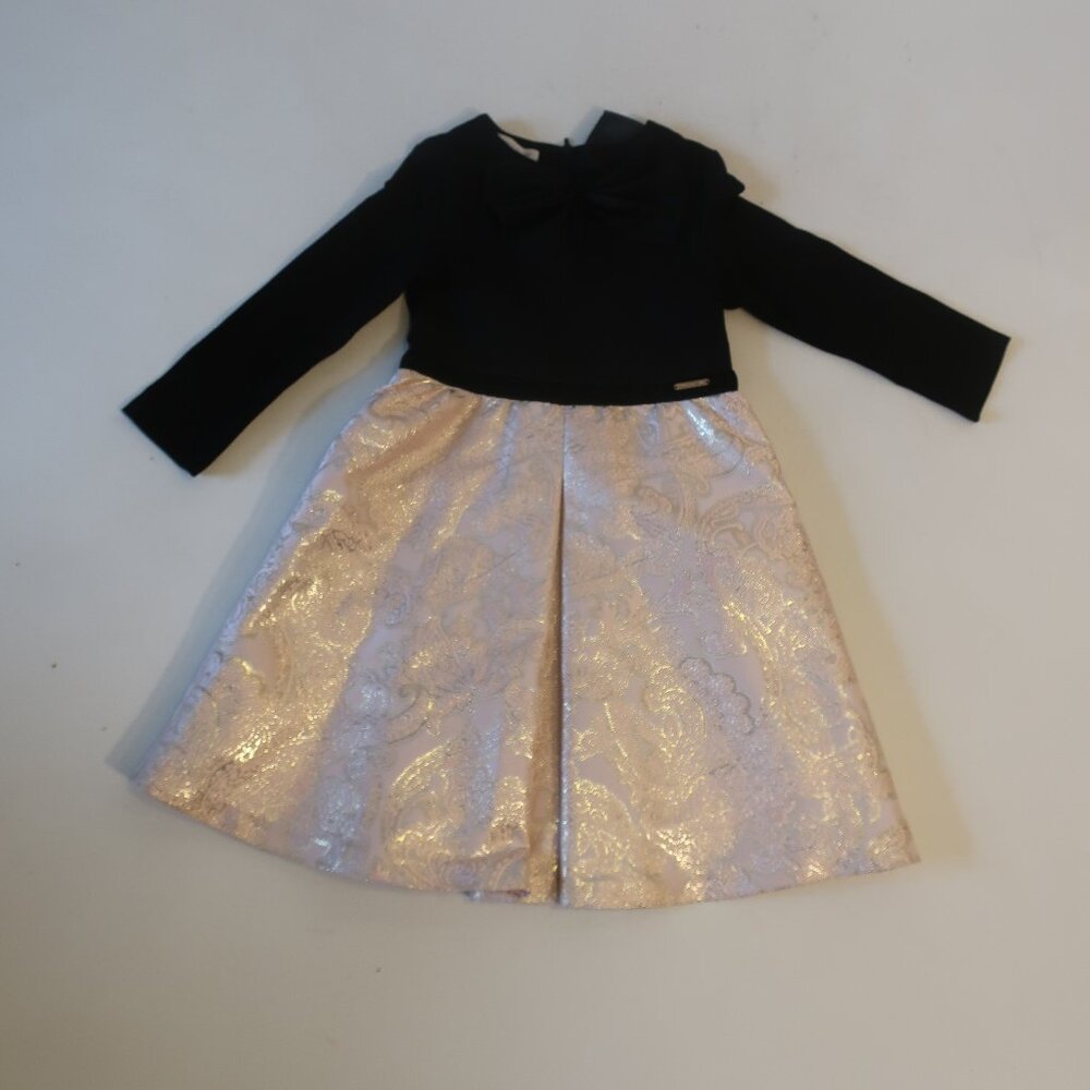 Kids Girls Pinco Pallino Black Pink Gold Bow Long Sleeve Brocade Party Dress 6